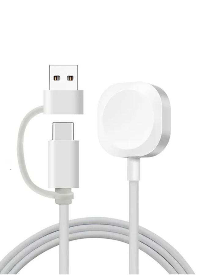 بروماس شاحن أصلي لساعات آبل الذكية مع منفذين شحن USB وType-C باللون الأبيض - Image 2