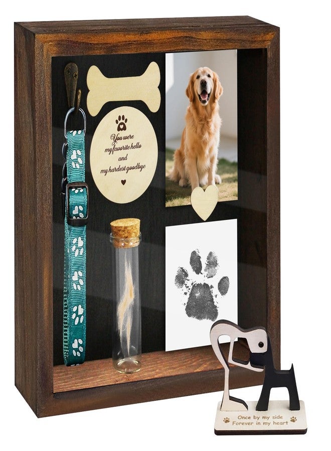 Yudlto 8.6'' Pet Shadow Box Memorial Gift with 1.8in Depth, Rustic Collar Holder Picture Frame Paw Print Kit Dog Cat Wooden Sculpture Pet Ashes Fur Jar Rainbow Sympathy Gift Tabletop Wall Hanging - Image 1