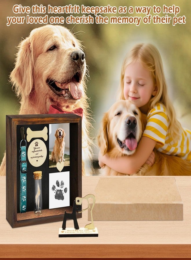 Yudlto 8.6'' Pet Shadow Box Memorial Gift with 1.8in Depth, Rustic Collar Holder Picture Frame Paw Print Kit Dog Cat Wooden Sculpture Pet Ashes Fur Jar Rainbow Sympathy Gift Tabletop Wall Hanging - Image 4