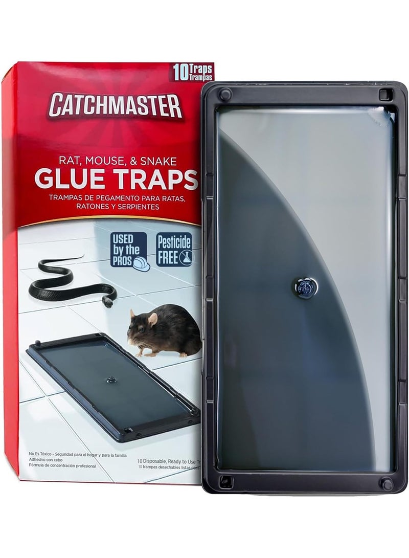 Catchmaster فخاخ الفئران اللاصقة من كاتشماستر داخلية للمنزل 10PK، فخاخ بالجملة للفئران والجرذان، صواني بلاستيكية لاصقة مسبقة التحضير للاستخدام داخل المنزل، فخاخ للثعابين، والسحالي، والحشرات، والعناكب، آمنة للحيوانات الأليفة للتحكم في الآفات. - Image 1