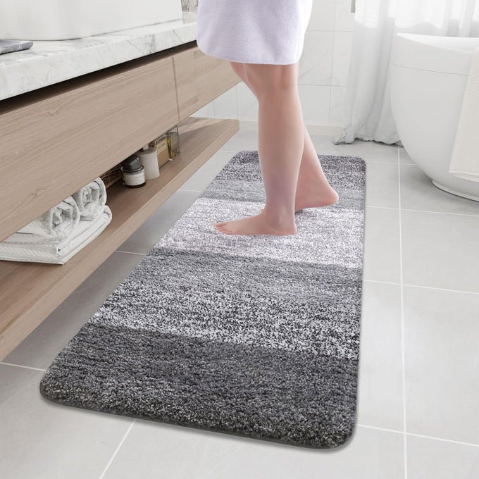 MICROFIBER BATHROOM RUGS SHAGGY SOFT AND ABSORBENT BATH RUG NONSLIP THICK PLUSH MACHINE WASHABLE DRY BATH MATS FOR BATHROOM TUB AND SHOWER 59X20 GREY RECTANGULAR