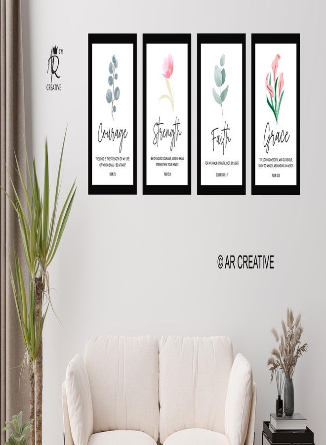 AR Creative Synthetic Courage - Bible Verse Wall Art Print With Frame, Home Office Decor, Quotes Poster (13.6 X 10.2 Inch), (Collarge 20.4 X 27.2 Inch) Set Of 4 - Image 3