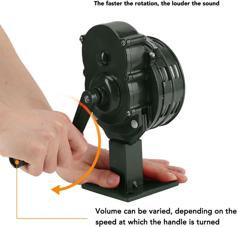 Hand Crank Siren Aluminium Alloy 110dB Loud Alarm, Emergency Air Raid Tornado Siren Horn - Portable Manual Warning Device, Durable Construction for Outdoor Use (Green) - Image 2