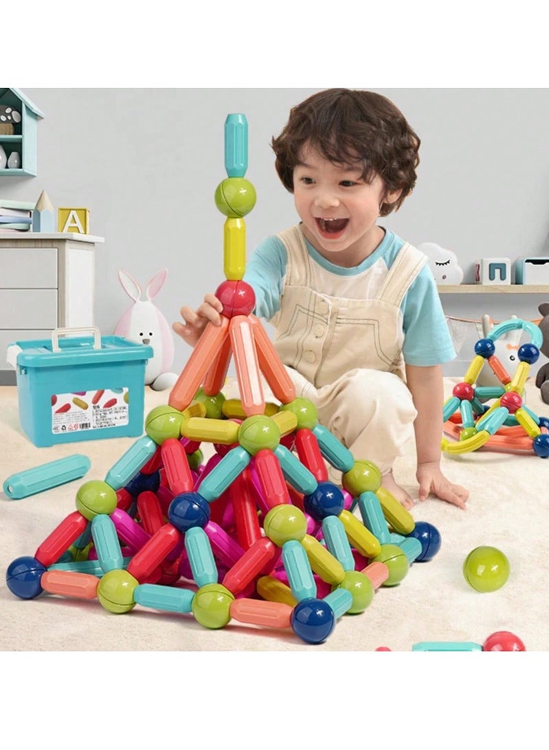 64pcs Magnetic Ball and Stick Building Set for Kids - Colorful 3D Construction Toy, Encourages Creativity, Fine Motor Skills, and Problem-Solving - Easy-to-Assemble Educational Set, Perfect for , Bi - Image 1