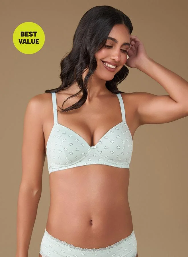 سبلاش فيڤ حمالة صدر مبطنة بطبعة قلوب كاملة مع أشرطة قابلة للتعديل