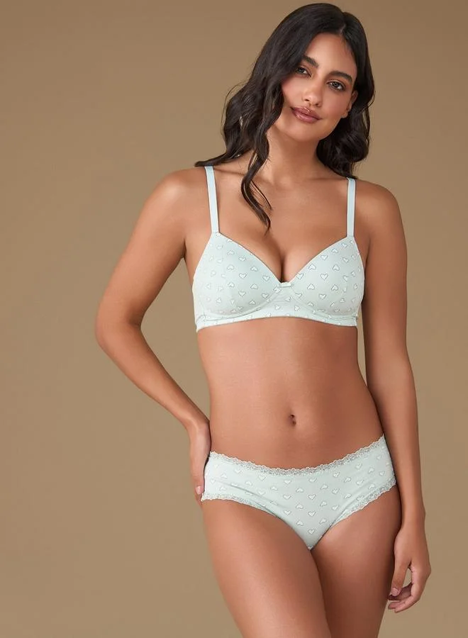 سبلاش فيڤ حمالة صدر مبطنة بطبعة قلوب كاملة مع أشرطة قابلة للتعديل