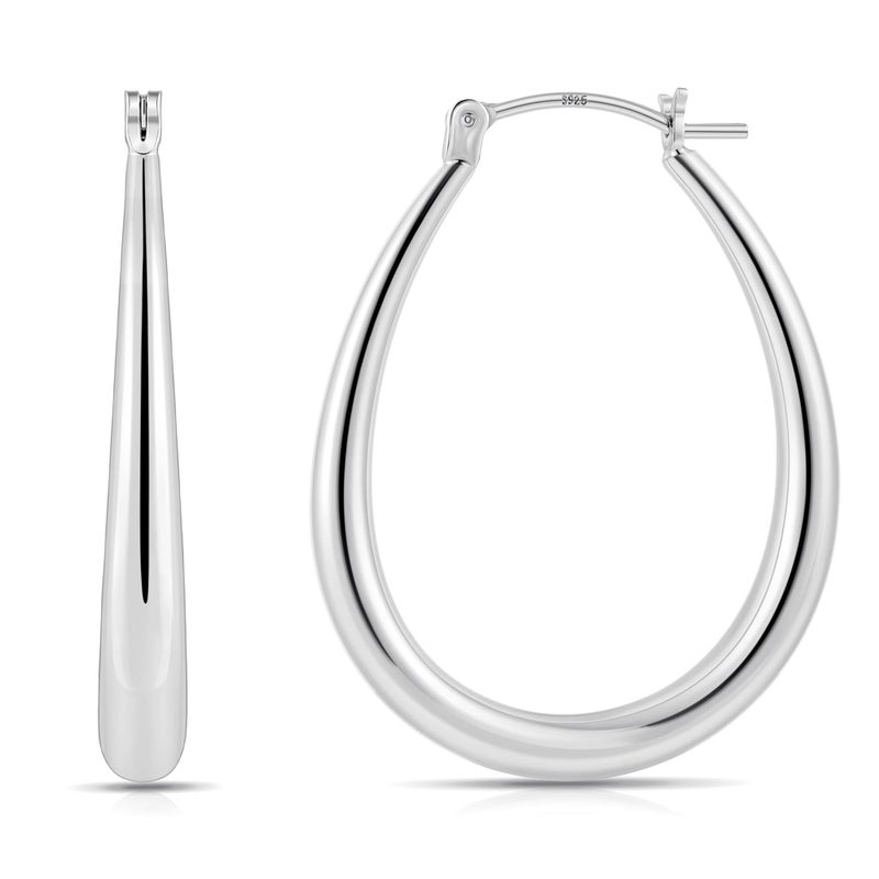 Gacimy Silver Chunky Hoop Earrings for Women, 14K White Gold Plated Oval Hoop Medium Silver Earrings with 925 Sterling Silver Post - Image 1