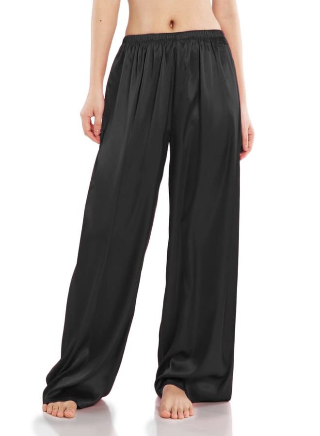 Wantschun Womens Wide Leg Pajama Pants Satin Silk Casual Loose Elastic Waist Lounge Pants Pj Bottoms Black;M - Image 2