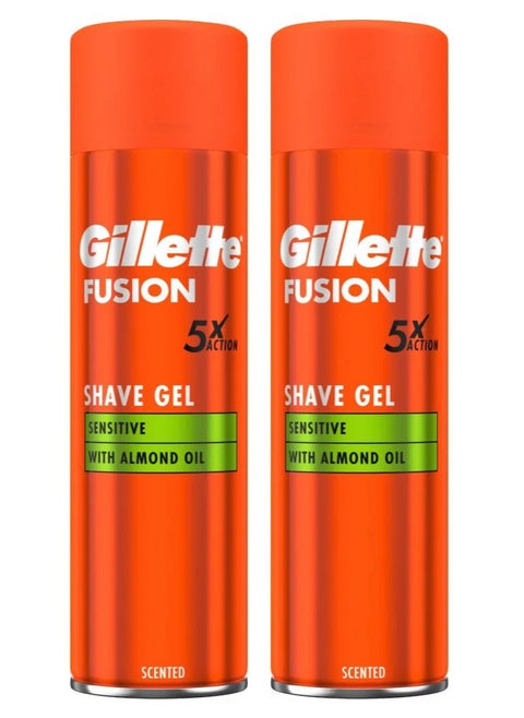 Pack Of 2 Gillette Fusion 5 Shave Gel 200ml Sensitive‏