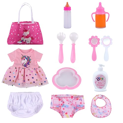 BABESIDE 13 PCS Reborn Baby Doll Accessories and Clothes Playset for 1720 Inch Dolls Feeding Caring Set with Diaper Bag Magic Bottle Pretend Play Gift for Girls Kids Birthday Christmas - Image 1