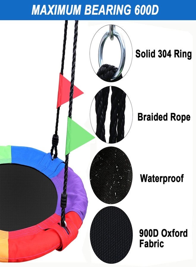 Odoland Saucer Kid Tree Swing - 900D Waterproof Oxford Platform Outdoor Round Flying Saucer Swing for Backyard wirh Adjustable Hanging Ropes for 12 Years Kids Color - Image 2