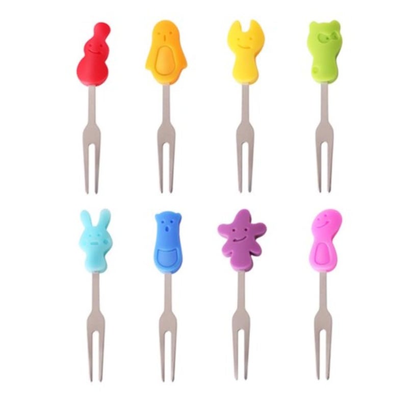 Nineware Nineware Dessert Cocktail 8pc Mini Forks Set Premium Stainless Steel Body Silicone Handle Cute Miniature for Appetizers Home Decor Party Camping Dishwasher Safe Made in Korea