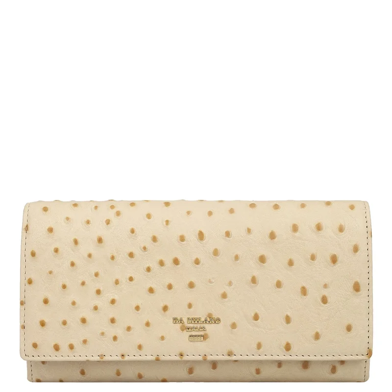 Da Milano Da Milano Women's Ostrich-Grain Leather Continental Wallet - Vanilla (LW-0988N)