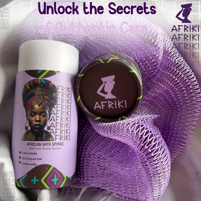 AFRIKI African Net Sponge â€“ Exfoliating Body Scrubber, Black Owned & Rooted in Africa, All Skin Types | 45 in Long (Lilac) - Image 4