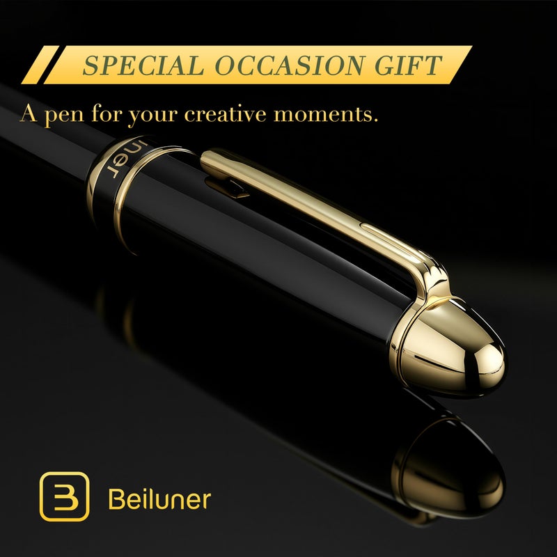 BEILUNER 315 Luxury Rollerball Pen, with 24K Gold Finish, Black Piano Lacquer, Luxury Grade Craftsmanship, Best Pen Gift Set for Men and Women, Professional, Executive, Office, Fancy, Nice Pens - Image 4