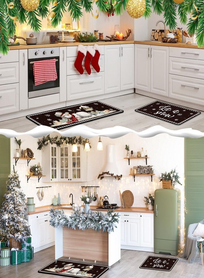 Suttmin 2 Pieces Winter Kitchen Rugs Set Let It Snow Kitchen Mats Snowflake Snowman Rugs for Winter Home Holiday Decor, 17 x 29 Inches, 17 x 47 Inches(Black) - Image 2