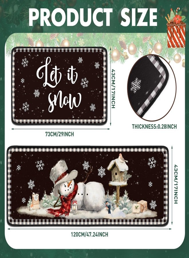 Suttmin 2 Pieces Winter Kitchen Rugs Set Let It Snow Kitchen Mats Snowflake Snowman Rugs for Winter Home Holiday Decor, 17 x 29 Inches, 17 x 47 Inches(Black) - Image 3