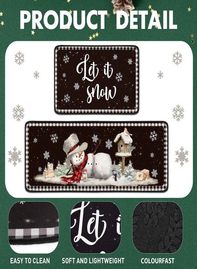 Suttmin 2 Pieces Winter Kitchen Rugs Set Let It Snow Kitchen Mats Snowflake Snowman Rugs for Winter Home Holiday Decor, 17 x 29 Inches, 17 x 47 Inches(Black) - Image 4