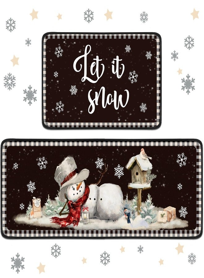 Suttmin 2 Pieces Winter Kitchen Rugs Set Let It Snow Kitchen Mats Snowflake Snowman Rugs for Winter Home Holiday Decor, 17 x 29 Inches, 17 x 47 Inches(Black) - Image 1