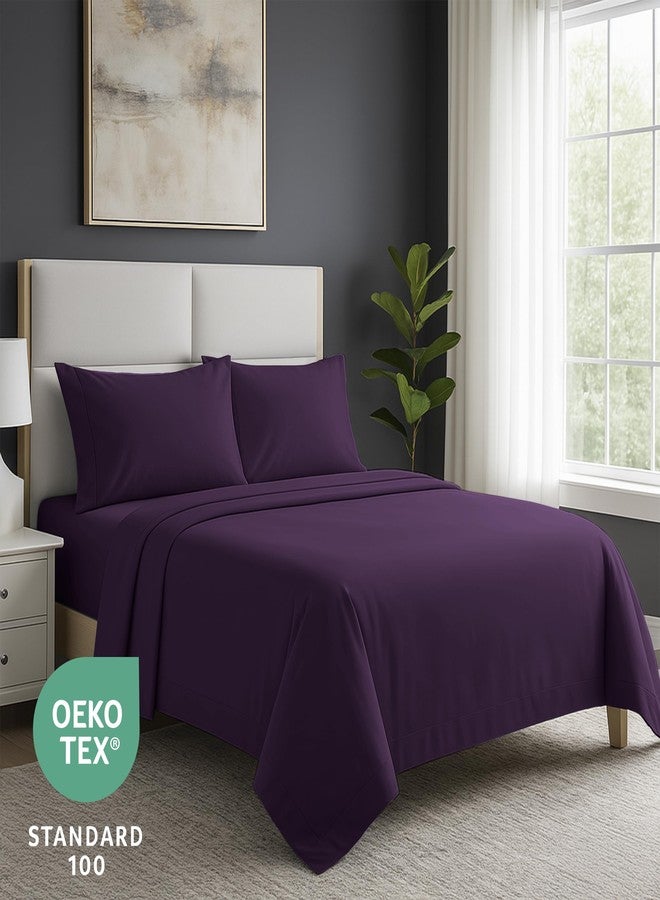 Pure Bedding Bed Sheets - Queen Sheet Set [4-Piece, Purple] - Hotel Luxury 1800 Brushed Microfiber - Soft and Breathable - Deep Pocket Fitted Sheet, Flat Sheet, Pillow Cases - Image 4