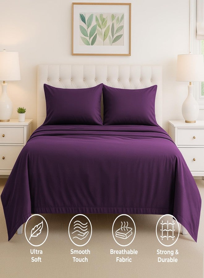 Pure Bedding Bed Sheets - Queen Sheet Set [4-Piece, Purple] - Hotel Luxury 1800 Brushed Microfiber - Soft and Breathable - Deep Pocket Fitted Sheet, Flat Sheet, Pillow Cases - Image 3