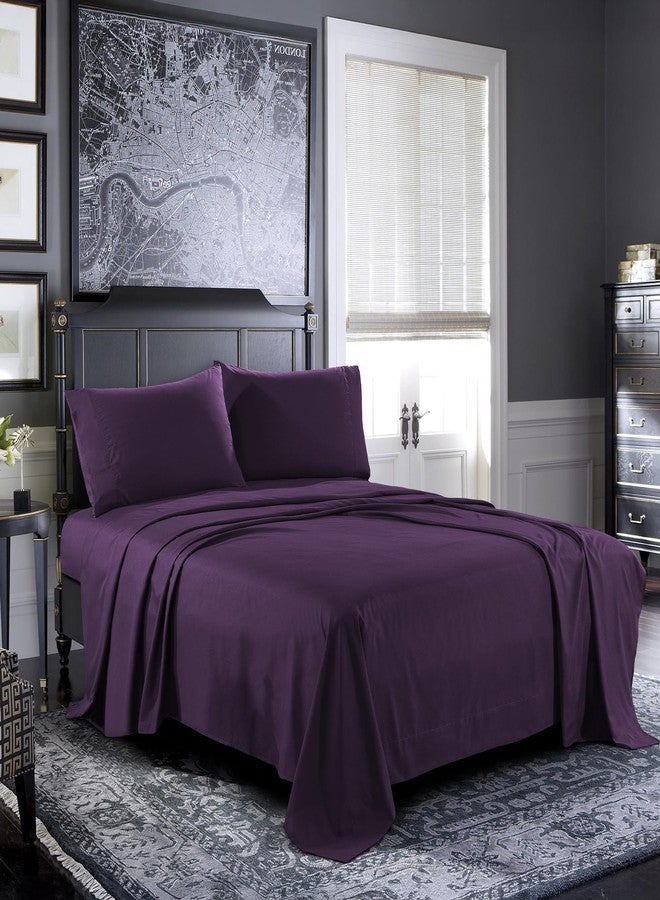 Pure Bedding Bed Sheets - Queen Sheet Set [4-Piece, Purple] - Hotel Luxury 1800 Brushed Microfiber - Soft and Breathable - Deep Pocket Fitted Sheet, Flat Sheet, Pillow Cases - Image 1