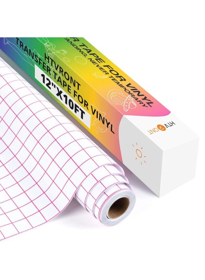 HTVRONT Transfer Tape for Vinyl - 12" x 10 FT w/Red Alignment Grid Clear Transfer Paper for Adhesive Vinyl - Medium Tack Vinyl Transfer Tape for for Decals Signs Windows Stickers - Image 1
