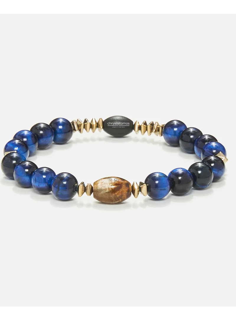 كريسوستوموس Handmade Beaded Bracelet for Men with Glossy Tigerâ€™s Eye