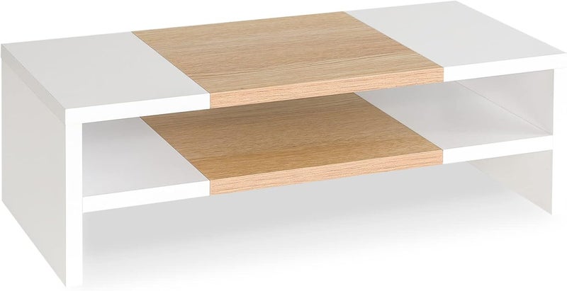 TEAMIX 2 Tiers Desktop Monitor Stand Riser 20 Inch Printer Stand with Storage Small TV Riser Laptop Wooden Desk Organizer Shelf Bookshelf Maple (White+Maple, 2 Tiers) - Image 1