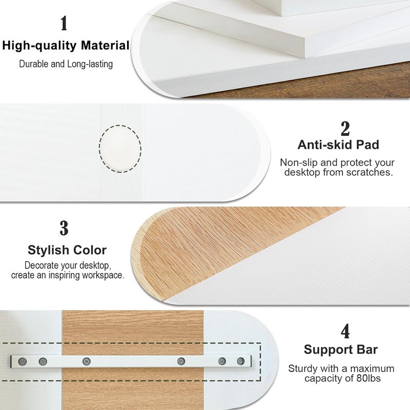 TEAMIX 2 Tiers Desktop Monitor Stand Riser 20 Inch Printer Stand with Storage Small TV Riser Laptop Wooden Desk Organizer Shelf Bookshelf Maple (White+Maple, 2 Tiers) - Image 4