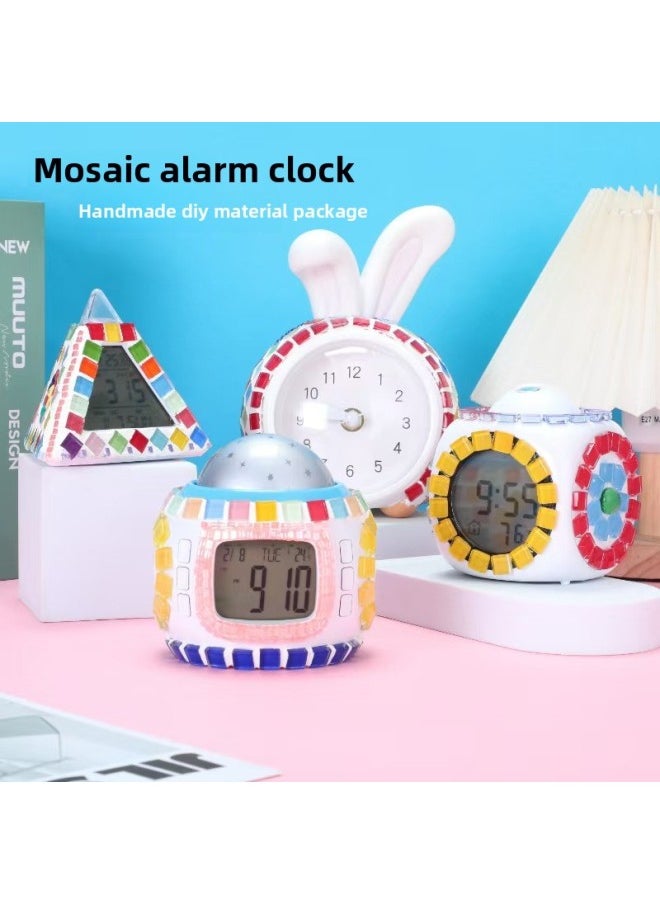 Generic - Handmade Diy Material Bag Mosaic Alarm Clock Clock Children's Educational Toys Suit Creative Desktop Ornaments 3-Color:Triangular Colorful Alarm Clock Material Pack - Image 1