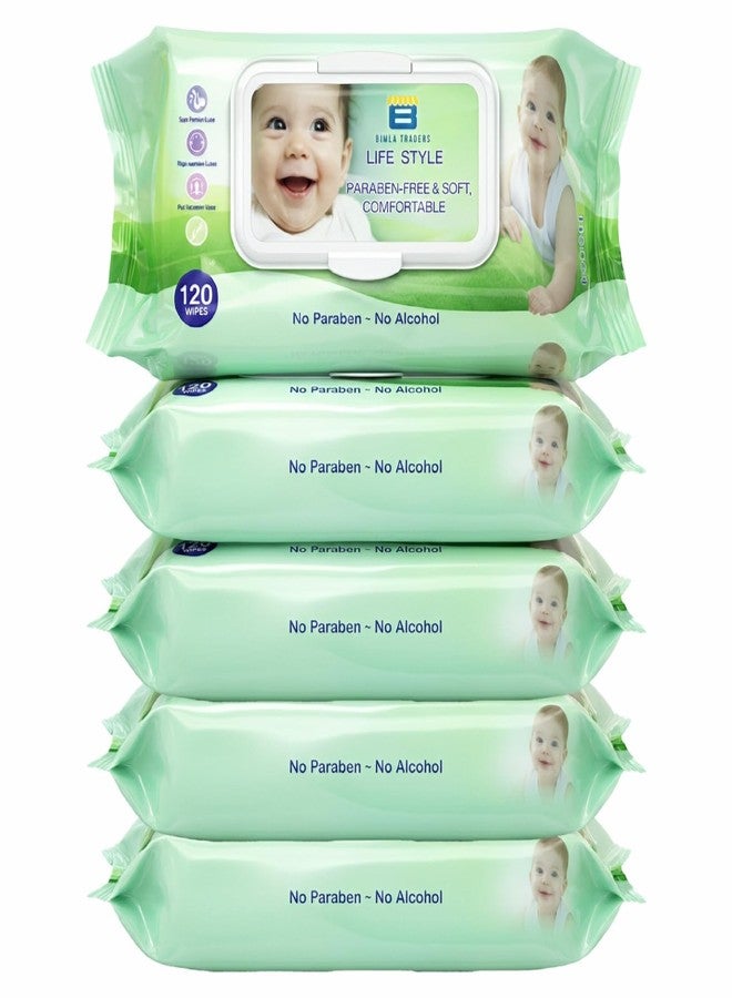 Btag Soft Natural Baby Wipes | Natural & Gentle Care | Ultra-Soft, Baby-Friendly Wet Wipes for Daily Use 120 Piece Pack (Pack of - 5) - Image 1