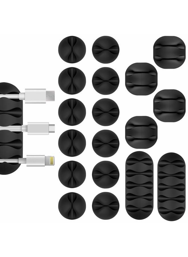 Flezoo Cable Clips Cord Holder - 18 PCS Black Adhesive Phone Cord Organizer Charger Holder Cable Wire Management Clips Keeper for Nightstand, Desk, Office or Mouse - Image 1
