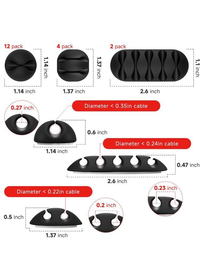 Flezoo Cable Clips Cord Holder - 18 PCS Black Adhesive Phone Cord Organizer Charger Holder Cable Wire Management Clips Keeper for Nightstand, Desk, Office or Mouse - Image 2