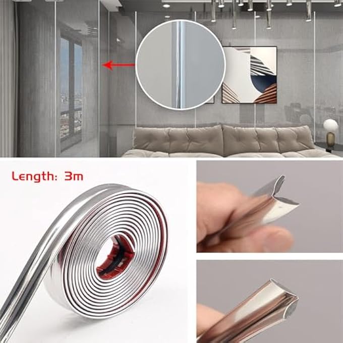 3M 10FT PEEL AND STICK WALL MOLDING TRIM,INSIDE OUTSIDE CORNER TRIM,SELF ADHESIVE WALL TRIM CORNER & EDGE PROTECTOR TRIM FLEXIBLE STRIP FOR CEILING FURNITURE COUNTERTOP FRAME,SILVER 2CM - Image 3