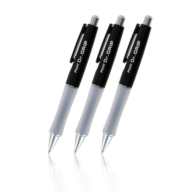 Pilot Dr.Grip Retractable Ball Point Pen, Medium Point, Black Ink - Pack of 3 (Black) - Image 4