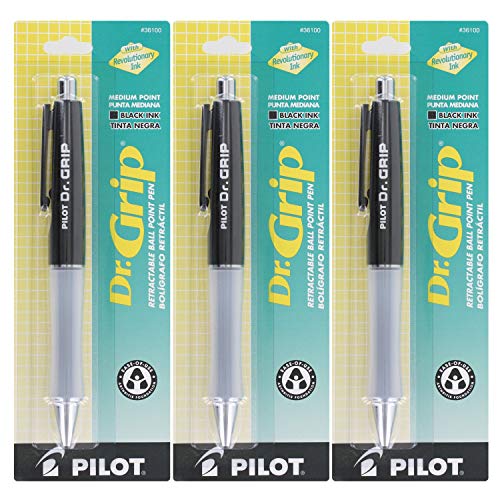 Pilot Dr.Grip Retractable Ball Point Pen, Medium Point, Black Ink - Pack of 3 (Black) - Image 2