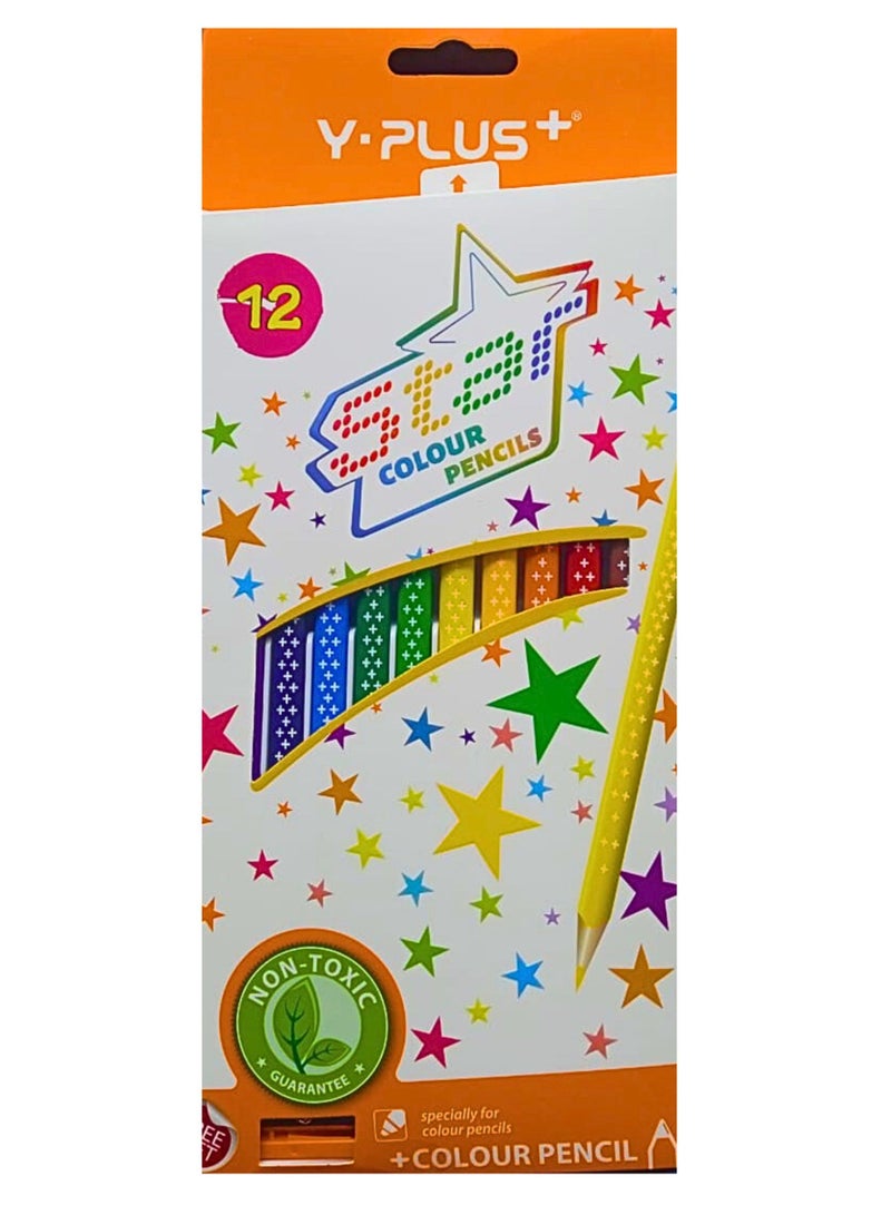 YPlus Colored Pencil Star With Sharpener (Pack of 12 Pieces) - Image 1