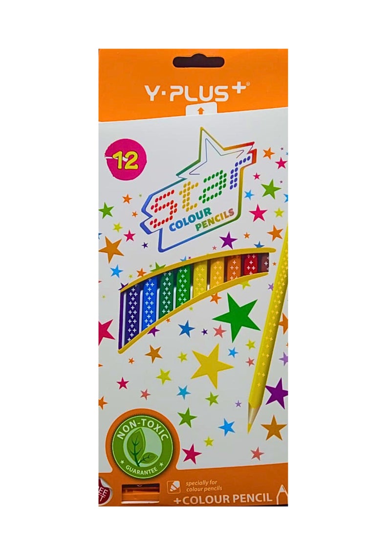 YPlus Colored Pencil Star With Sharpener (Pack of 12 Pieces) - Image 2