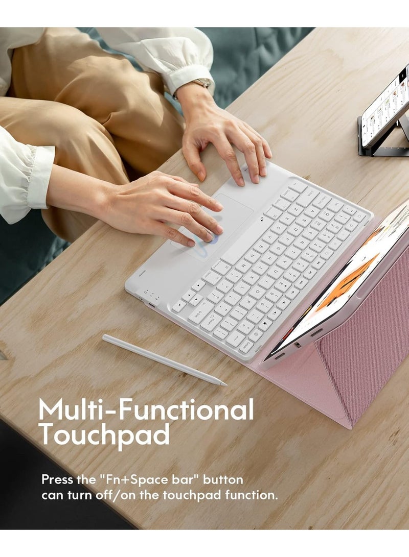 جراب لجهاز iPad Air مقاس 11 بوصة مع لوحة مفاتيح ثنائية اللغة (العربية/الإنجليزية)، M3/M2 (2025/2024)، إضاءة خلفية بسبعة ألوان، لوحة لمس متعددة اللمس، قناتان لاسلكيتان، متوافق مع iPad Pro 11 (الجيل الرابع/الثالث/الثاني/الأول) وiPad Air الجيل الخامس والرابع، لون وردي - Image 3
