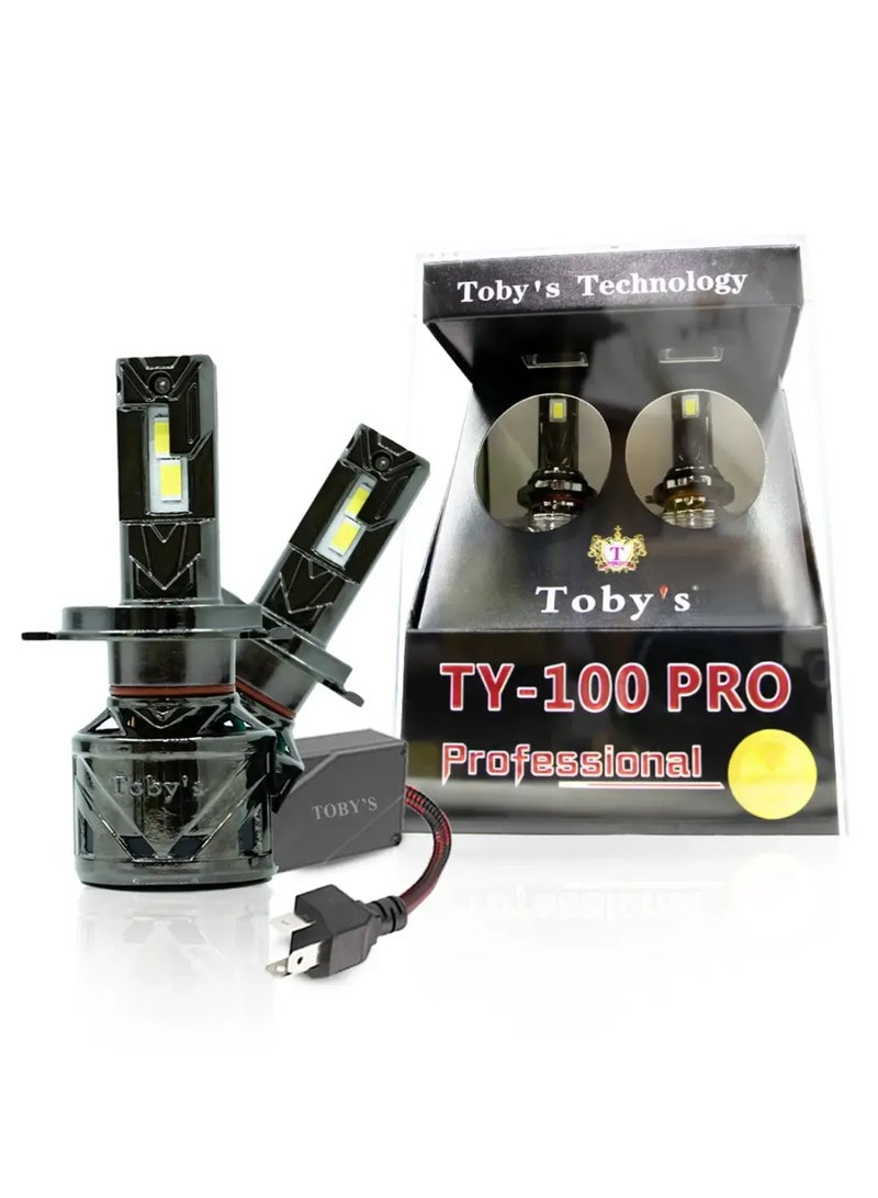 توبيز لمبات مصابيح أمامية LED للسيارة من Tobys TY100 PRO، قطعتان، قوة 100 واط، 10000 لومن، درجة حرارة اللون 6500 كلفن - TY 100 Pro HL - H13