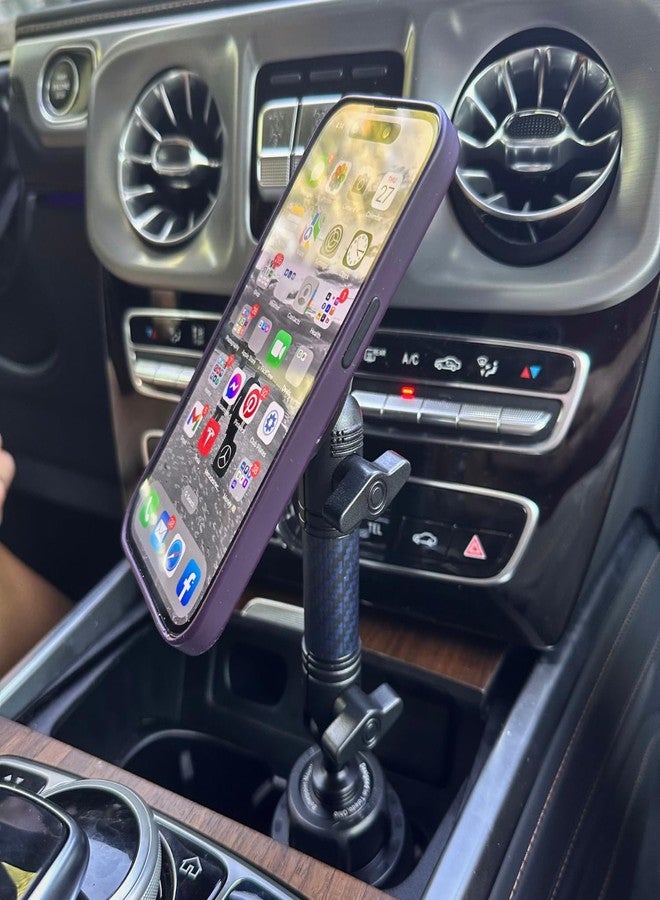 Bulletpoint Adjustable Universal Cup Holder Phone Mount for Car with Carbon Fiber Kevlar Arm Compatible with iPhone Samsung Google Smartphones (MagSafe Phone Holder) - Image 2