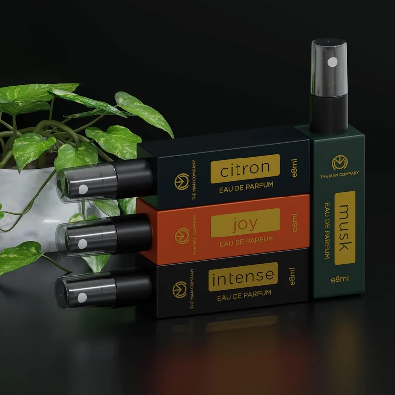 The Man Company  Everyday Use Pocket Perfume for Men 4 * 8ml with Intense, Musk,Joy & Citron for Office Going, Party, Date & Travelling | Long Lasting Fragrance Set for Him for Men | Best Price UAE