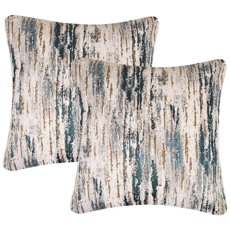 Yeiotsy Yeiotsy Pack of 2 Nordic Style Decorative Throw Pillow Covers for Sofa Bed Card Chair Geometric Cushion Cases Jacquard Chenille Teal Stripes 18 X 18 Inches 