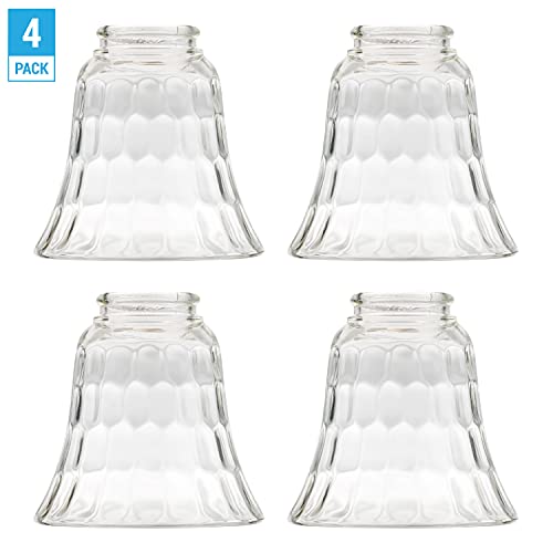 KOR Ceiling Fan Light Covers, Glass Replacement Shades for Ceiling Fans, and Light Fixtures, Bell Shape Clear Glass with Decorative Hammered Finish. Hight 4.75” – Width 4.9” – Opening Fitter Size 2.25”. - Image 2
