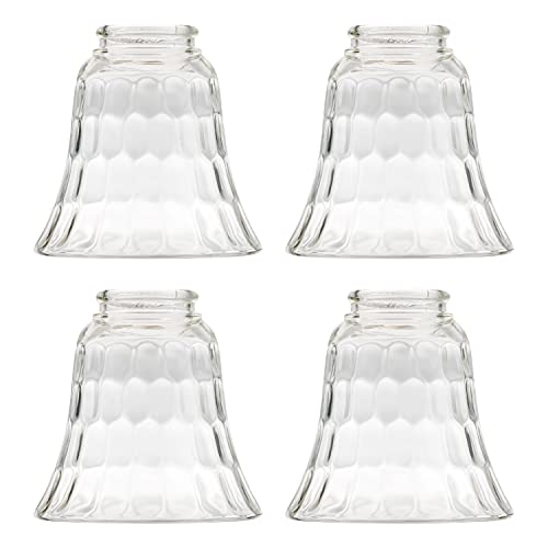KOR Ceiling Fan Light Covers, Glass Replacement Shades for Ceiling Fans, and Light Fixtures, Bell Shape Clear Glass with Decorative Hammered Finish. Hight 4.75” – Width 4.9” – Opening Fitter Size 2.25”. - Image 1