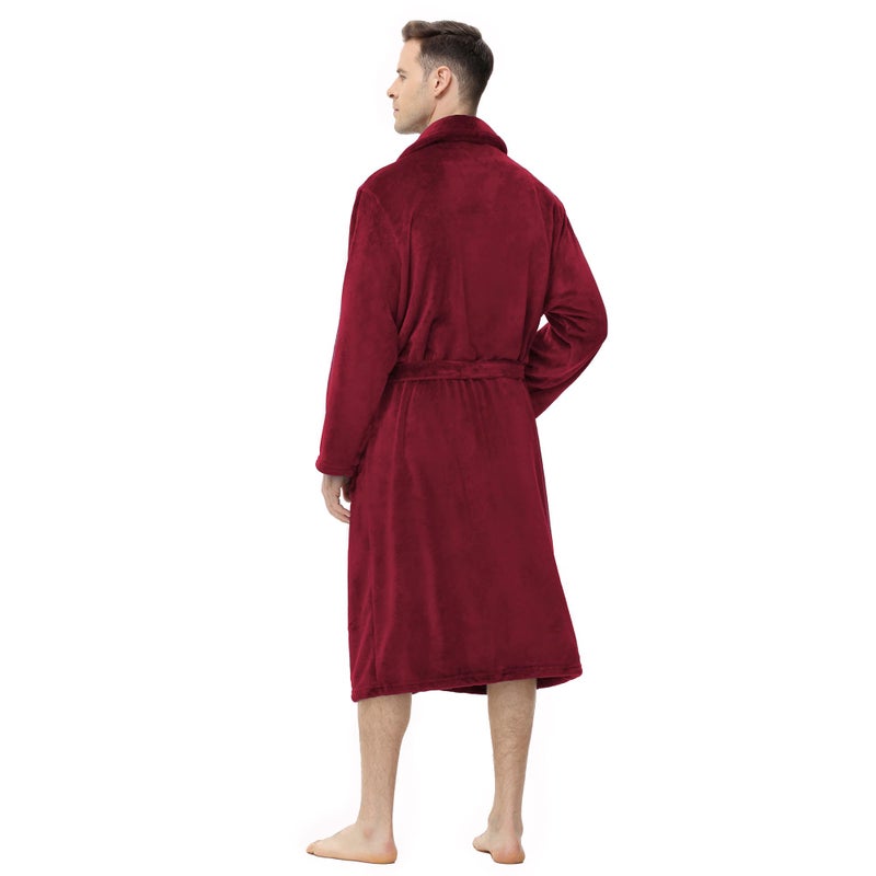 Yurhap Mens Fleece Robe, Soft Plush Robe for Men, Fluffy Bathrobe with Belt & 2 Pockets, Burgundy, 2X-3X - Image 2