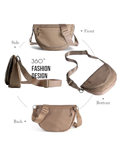 MEISEY Crescent Moon Bag for Women and Men, Fashion Medium Nylon Folding Crescent Moon Single Shoulder Bag with Adjustable Strap, Suitable for Exercise/Running/Hiking/Daily Travel/Work (Coffee) - Image 5