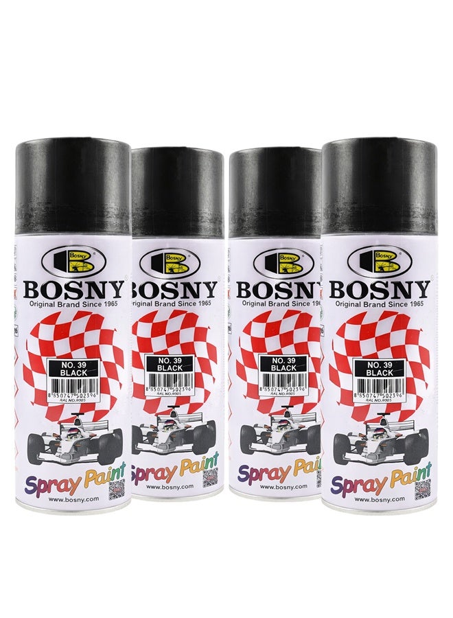 Bosny   Spray Paint 4  pcs Black – Fast Dry Aerosol Paint for Metal Wood Plastic Glass DIY Car Home Use - Image 1
