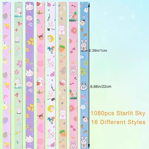 CKNCY 1080 Sheets Cartoon Origami Star Paper Strips 16 Different Styles Lucky Paper Stars Strips for DIY Handmade Crafts - Image 2